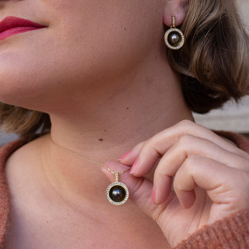 Reflections X 18ct Yellow Gold Handmade Tahitian Pearl and Diamond Pendant Catherine Best Dev