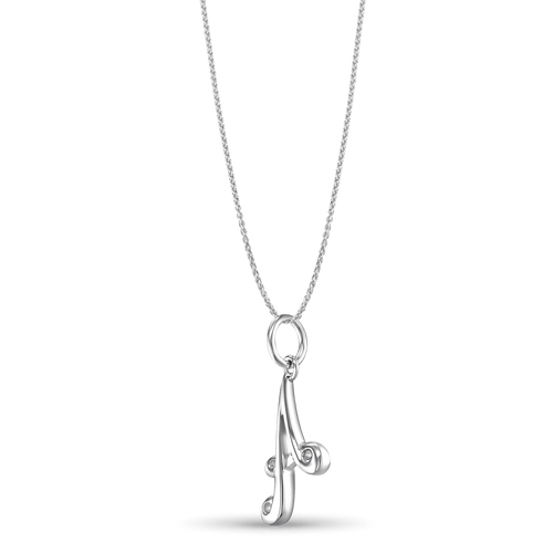 Initial A Love Letter Mini Pendant in Silver Catherine Best Dev Pendant on a 18