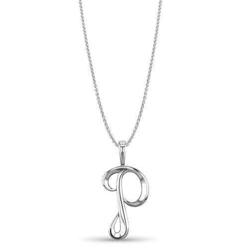 Initial P Love Letter Pendant Catherine Best Dev Silver Pendant on a 18 chain