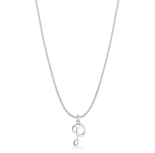 Initial P Love Letter Mini Pendant in Silver Catherine Best Dev Pendant on a 18