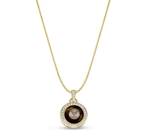 Reflections X 18ct Yellow Gold Handmade Tahitian Pearl and Diamond Pendant Catherine Best Dev Pendant on a 18 chain