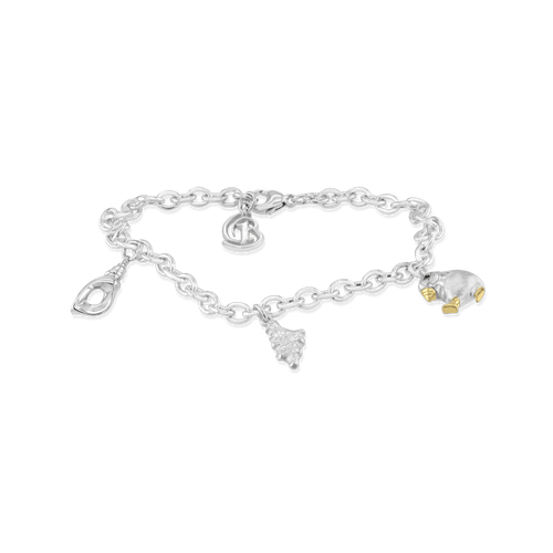 CB Charm Bracelet - Silver Catherine Best Dev Guernsey version complete with CB, Puffin, Seashell and Island of Guernsey charms