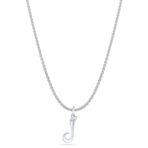 Initial J Love Letter Mini Pendant in Silver Catherine Best Dev Pendant on a 18