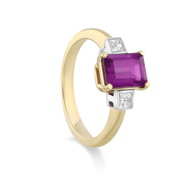 "Persephone" 18ct Yellow Gold, Platinum and Royal Purple Garnet and Diamond Ring Catherine Best 