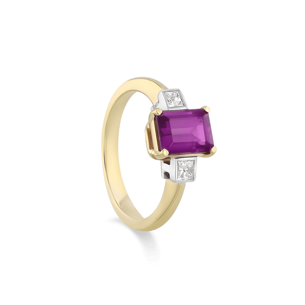 "Persephone" 18ct Yellow Gold, Platinum and Royal Purple Garnet and Diamond Ring Catherine Best 