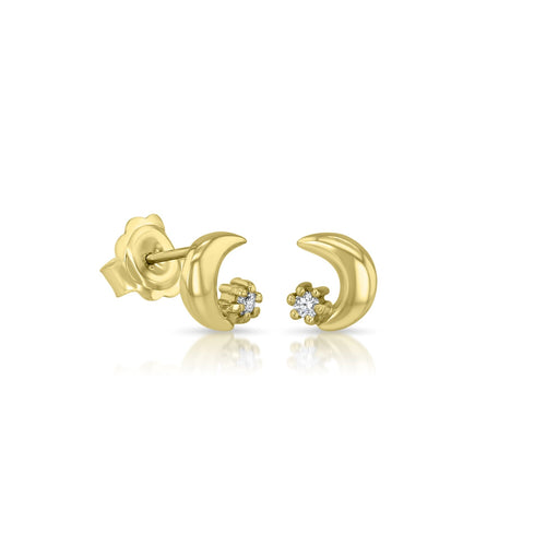 Crescent Moon Earrings Catherine Best Dev 18ct Yellow Gold with Diamond 