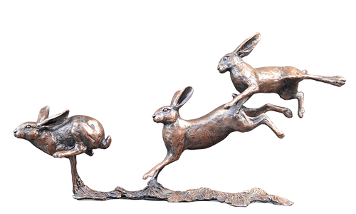 Richard Cooper Small Hares Running Bronze Sculpture Catherine Best Dev 