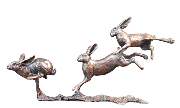 Richard Cooper Small Hares Running Bronze Sculpture Catherine Best Dev 