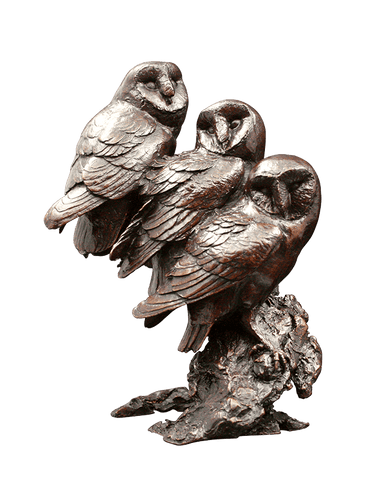 Richard Cooper Watchful Three Barn Owls Bronze Sculpture Catherine Best Dev 