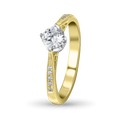Minerva Ring Catherine Best Dev 6 Claw with Diamond Set Shoulders 18ct Yellow Gold and Platinum 0.70ct F Vvs2